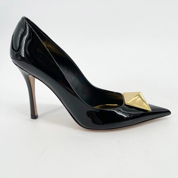 Valentino Garavani Black Patent Leather One Stud Pointed Toe Pump Heel EU 37 - Picture 4 of 14
